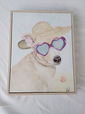 Stylish Dog Wall Art Print - Pink Sunglasses & Straw Hat